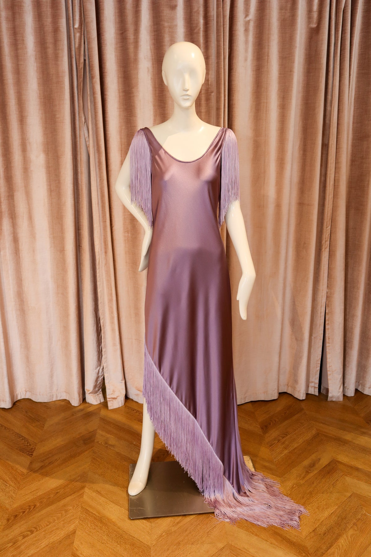 Mori Gown | Crepe Back Satin and Fringe | Periwinkle
