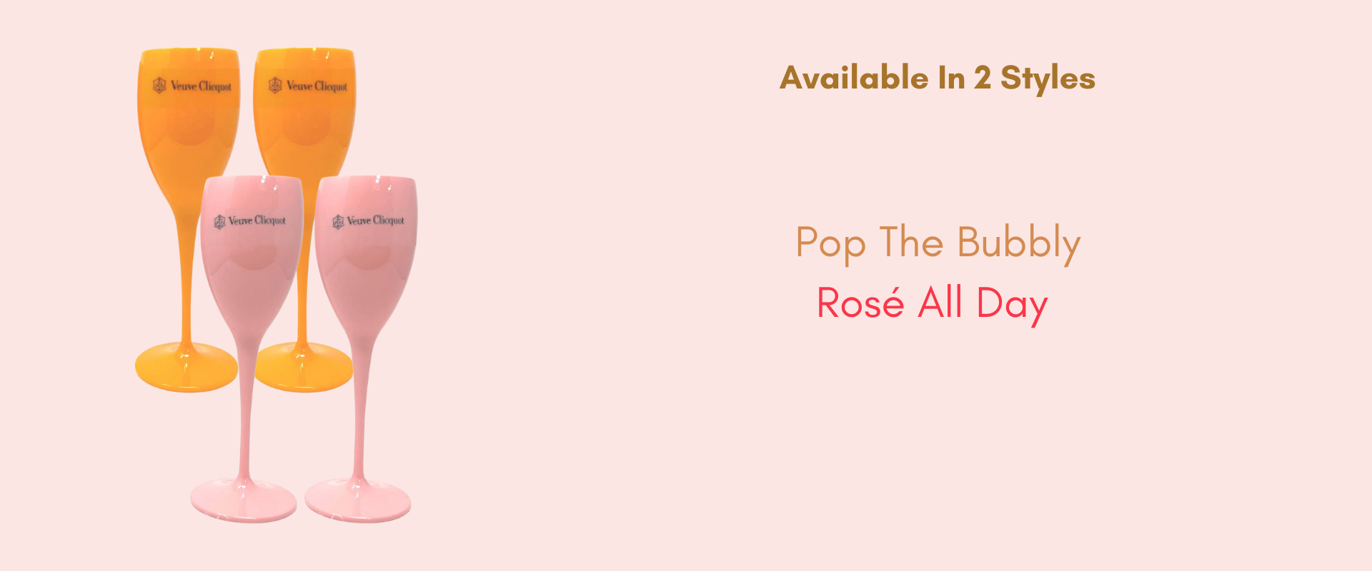 Pop the Bubbly and Rose All Day. Orange Plastic Champagne Cup. Pink Plastic Champange Cup