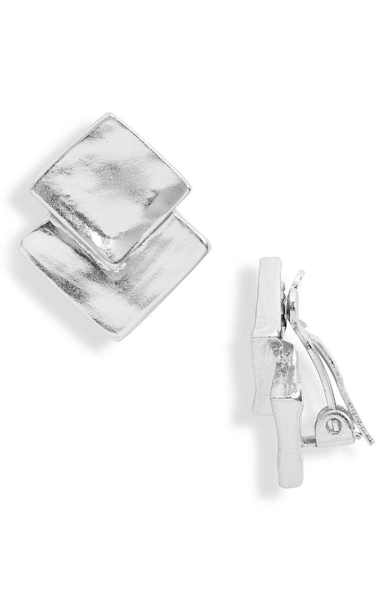 Clip-on Earrings | Overlap Squares - Silver | Karine Sultan