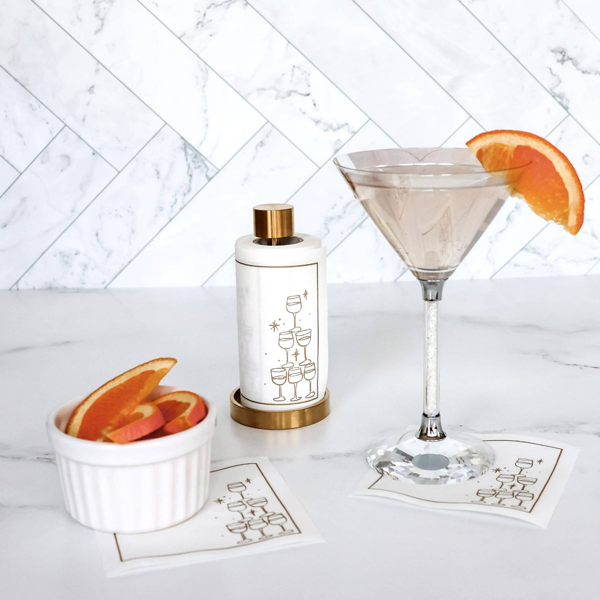 Cocktail Napkins | Golden Bubbles (White) | Toasting With Tara
