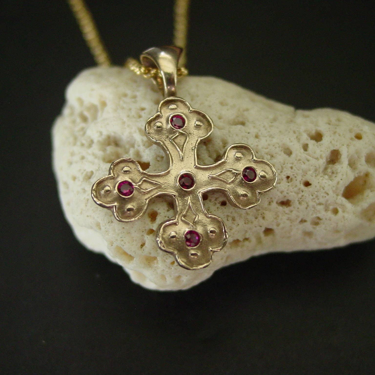 Pendant | Byzantine Cross With Garnet | Vis a Vis Jewelry