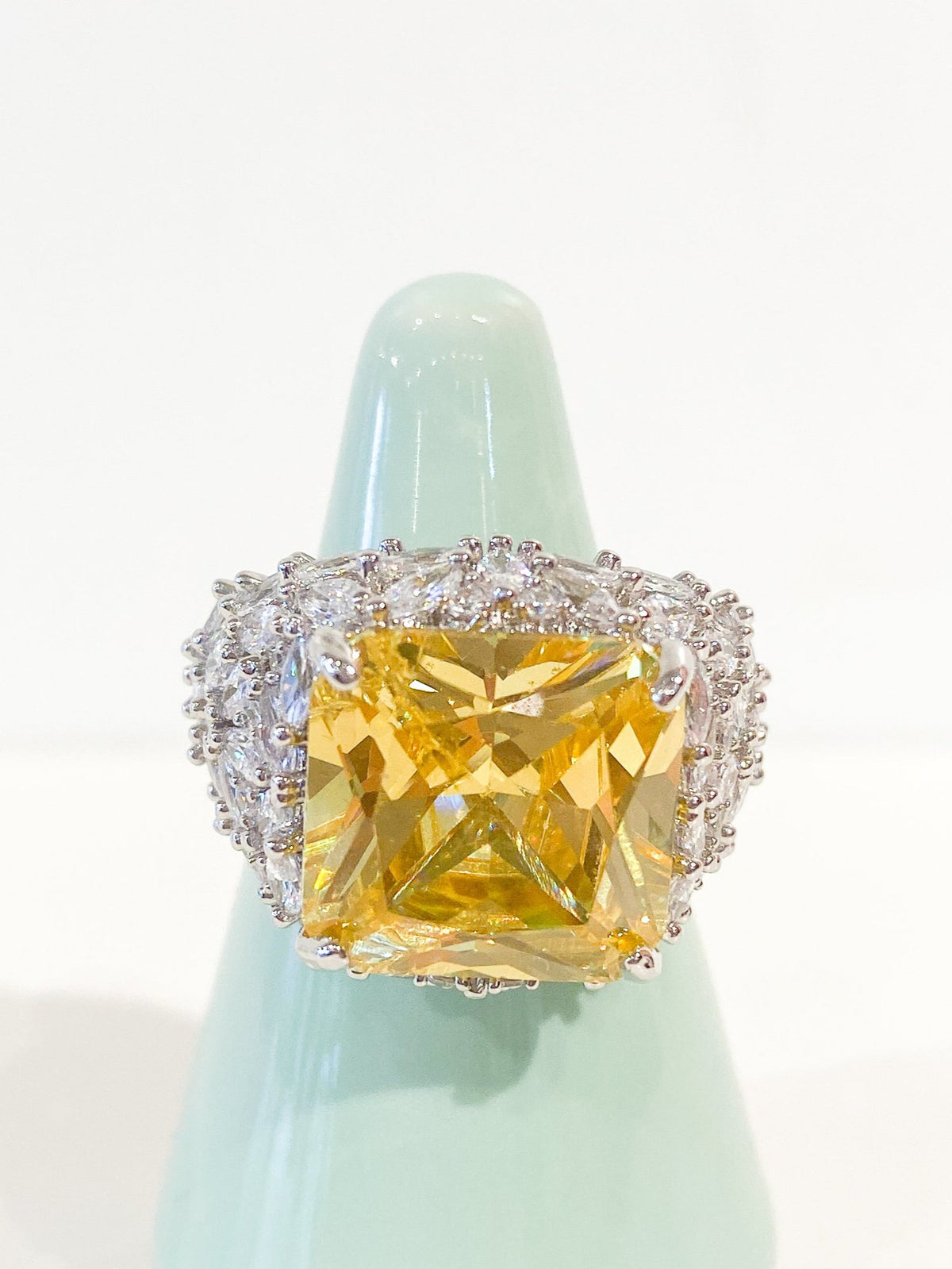 Cocktail Ring | Cushion Cut Crystal Cluster | Citrine