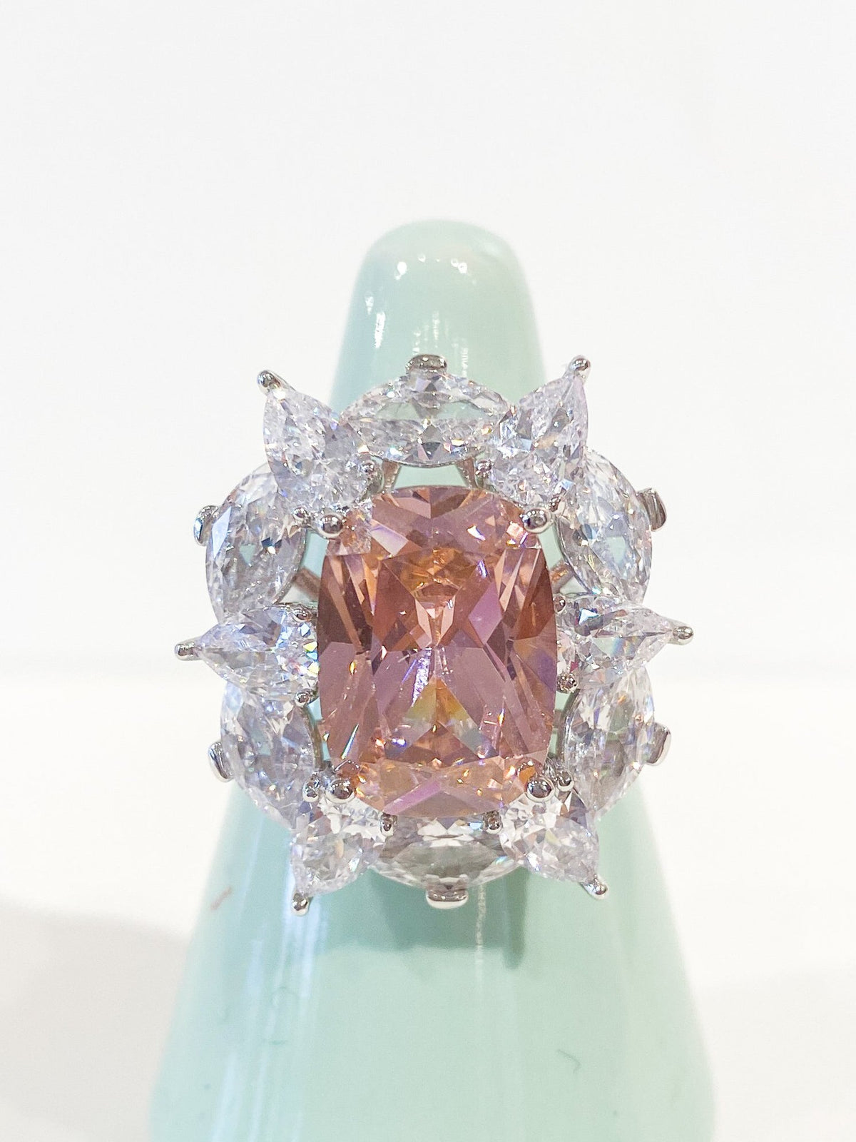 Cocktail Ring | Emerald Cut Crystal Cluster | Pink Sapphire