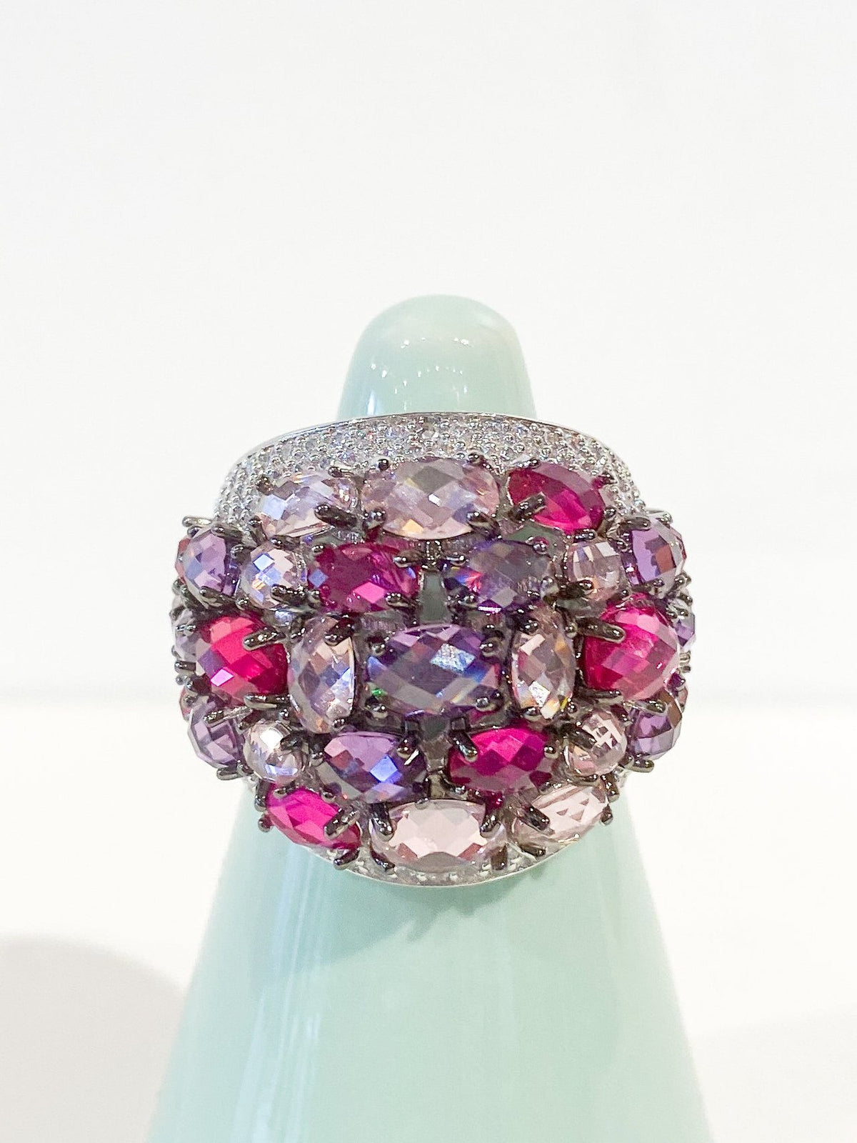 Cocktail Ring | Oval Cut Crystal Cluster | Pink Sapphires &amp; Amethysts