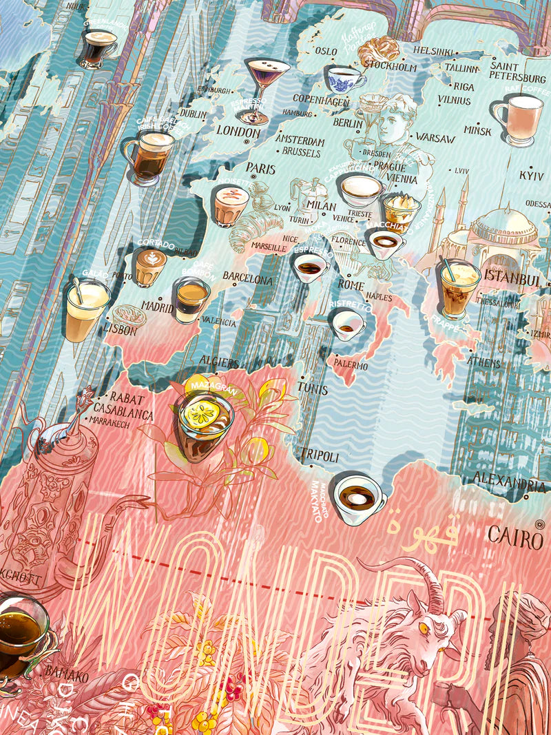 Puzzle box with world map design on a pink background