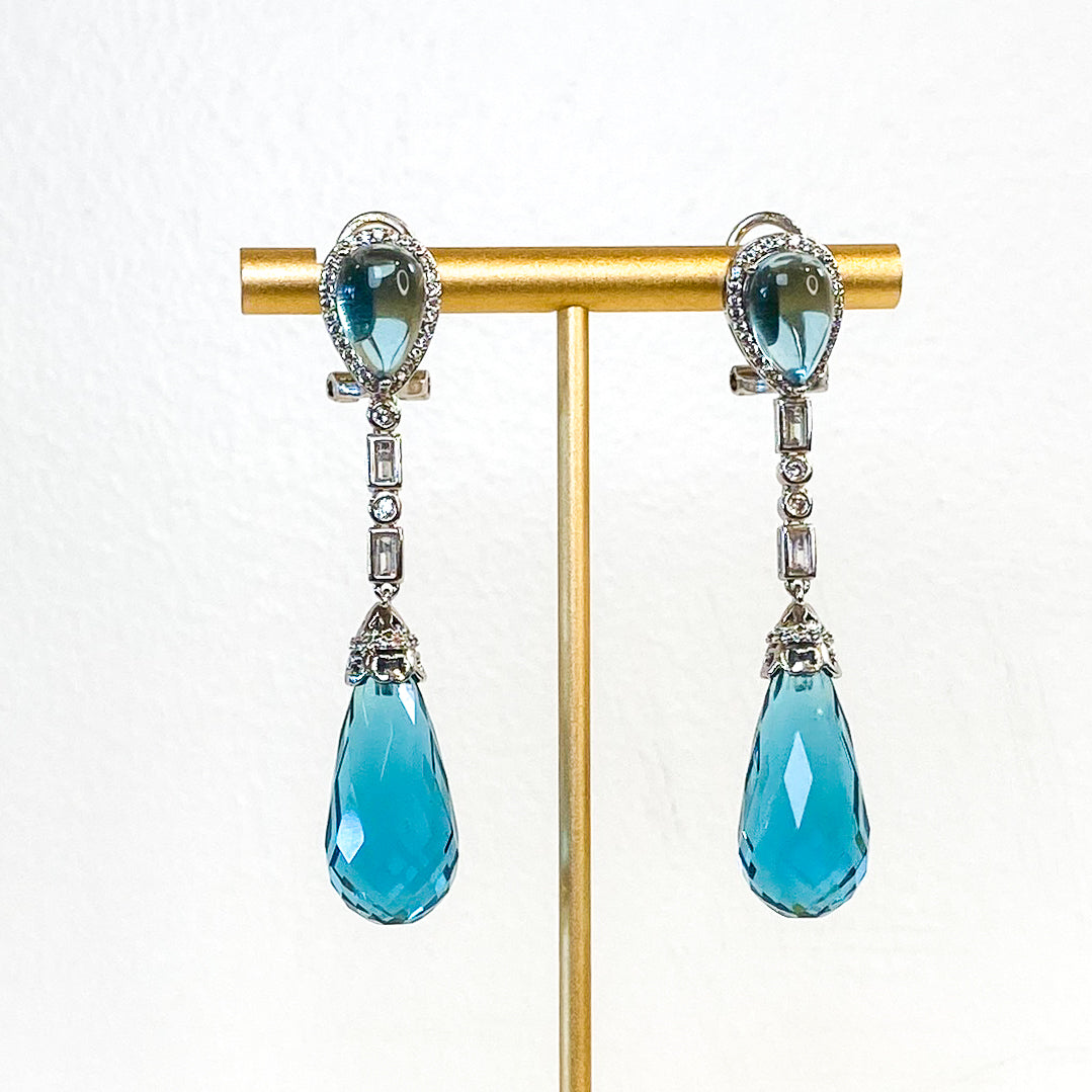 Earrings | Cabochon Crystal Drop | Aqua