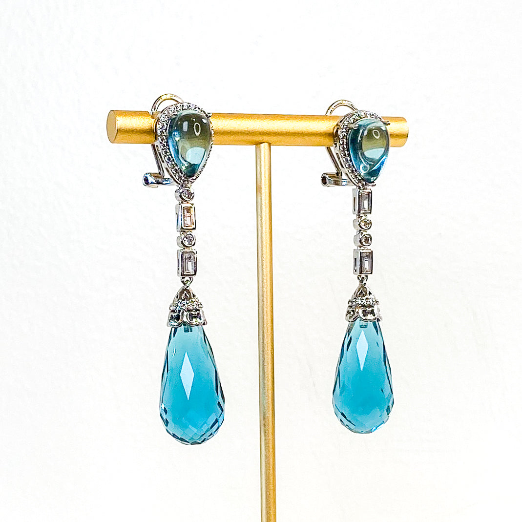 Earrings | Cabochon Crystal Drop | Aqua