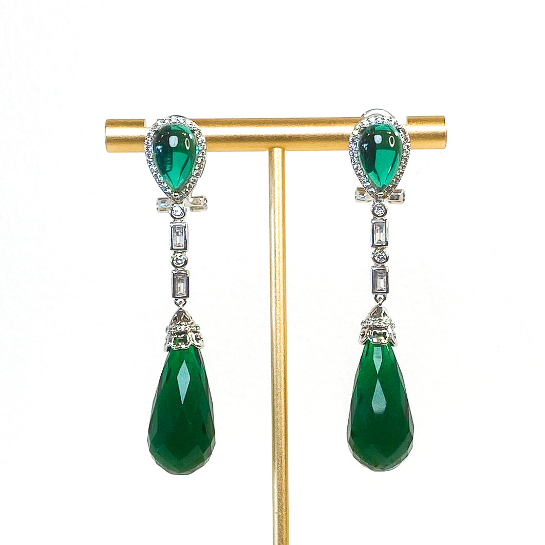 Earrings | Cabochon Crystal Drop | Emerald | Mariam Zardozi