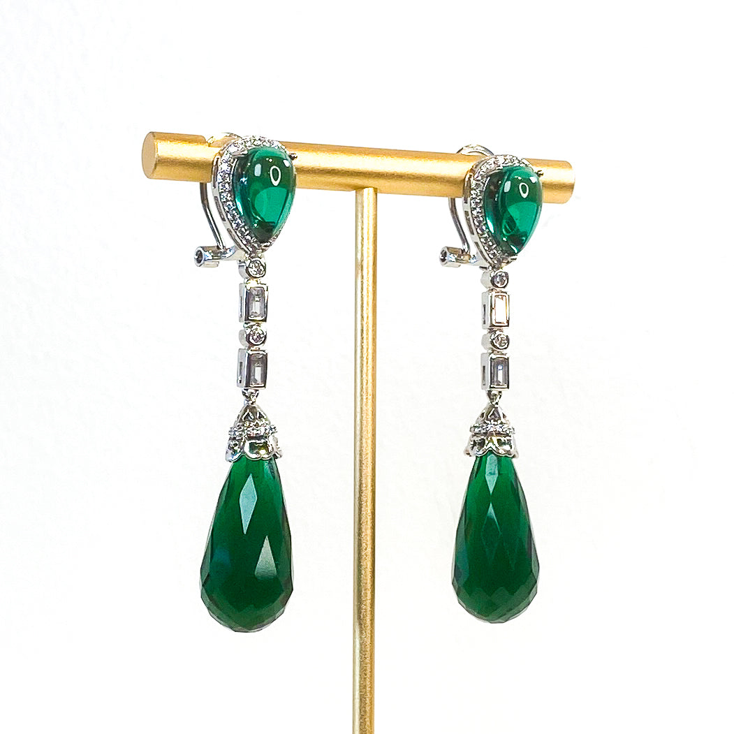 Earrings | Cabochon Crystal Drop | Emerald | Mariam Zardozi