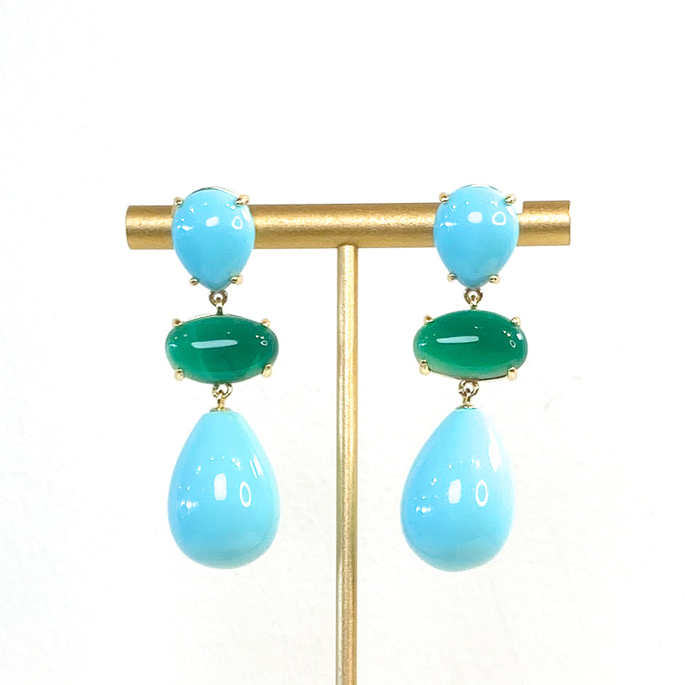 Earrings | Cabochon Drops | Turquoise &amp; Emerald | Mariam Zardozi