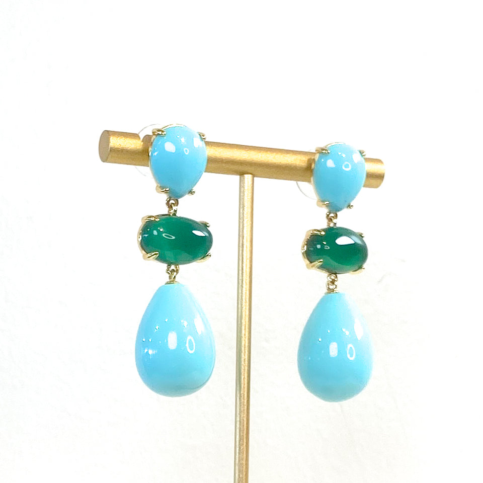 Earrings | Cabochon Drops | Turquoise &amp; Emerald | Mariam Zardozi