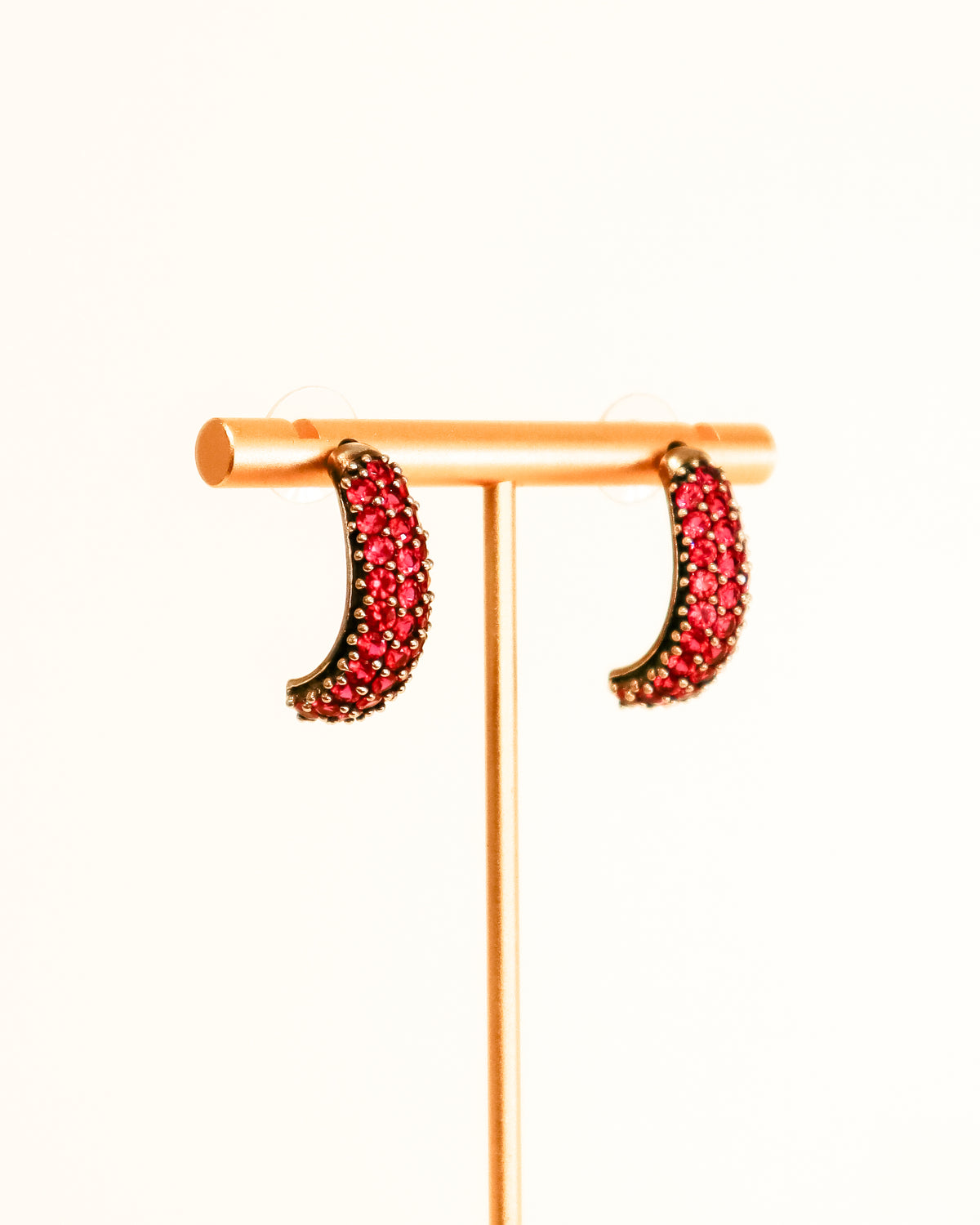 Earrings | Crystal Half Hoop Multi Row | Ruby