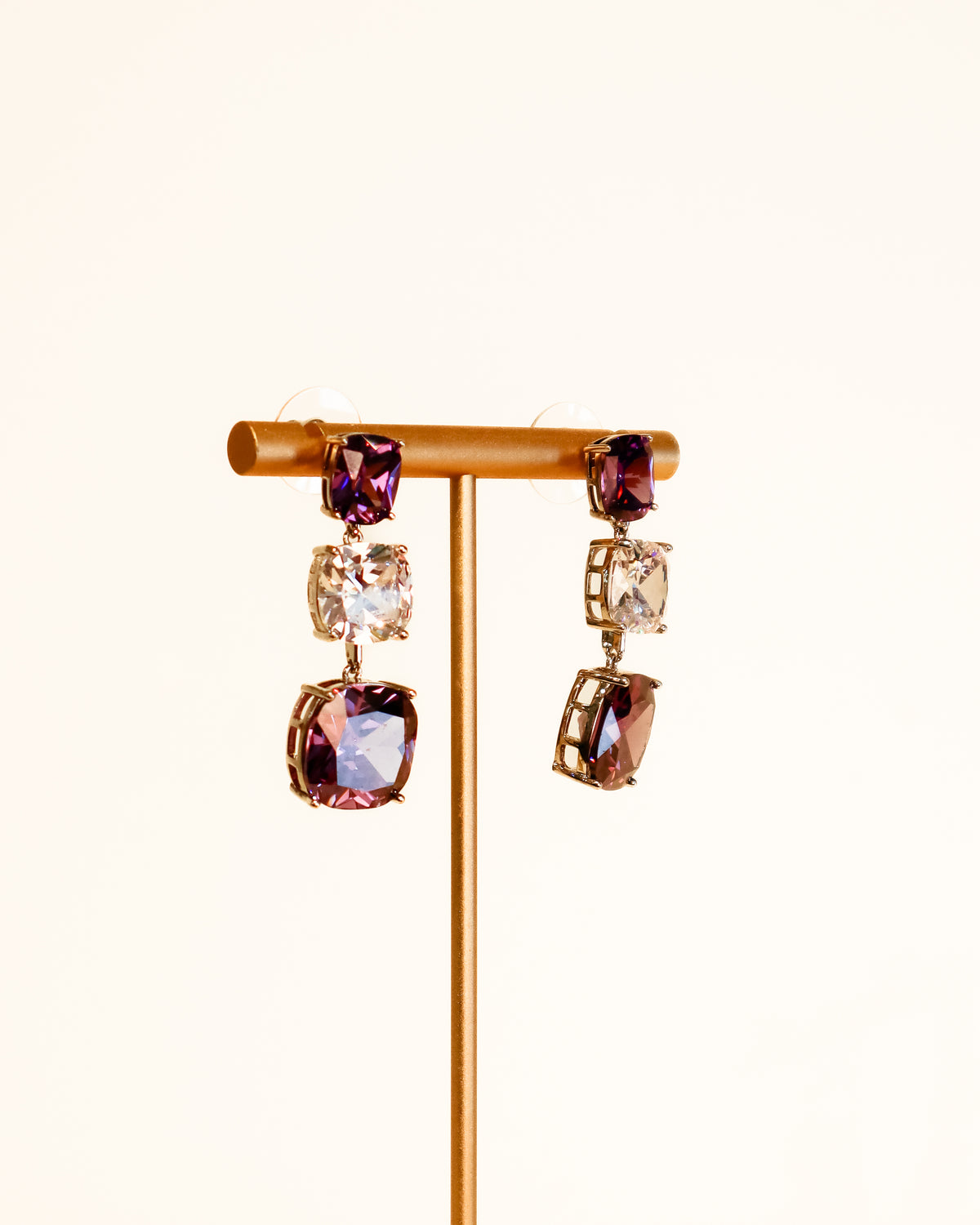 Earrings | Cushion Cut Drop | Amethyst &amp; Crystal