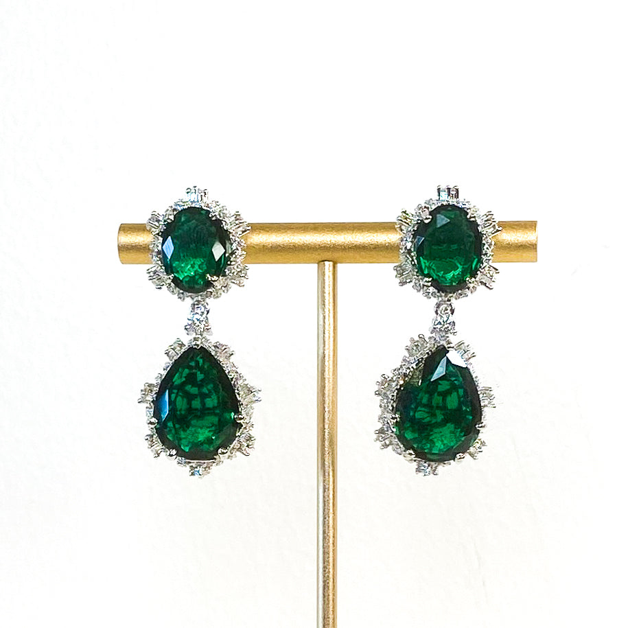 Earrings | Oval Pear Drops | Emerald | Mariam Zardozi