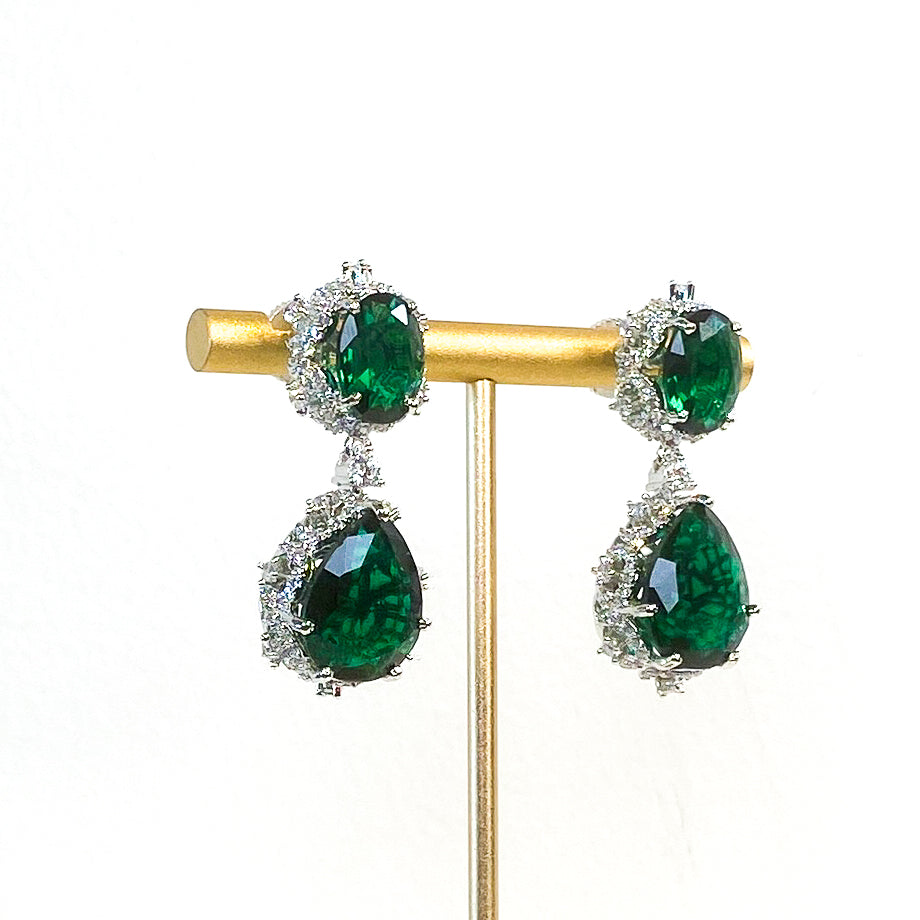 Earrings | Oval Pear Drops | Emerald | Mariam Zardozi