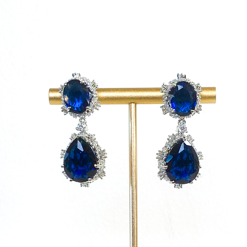 Earrings | Oval Pear Drops | Sapphire | Mariam Zardozi