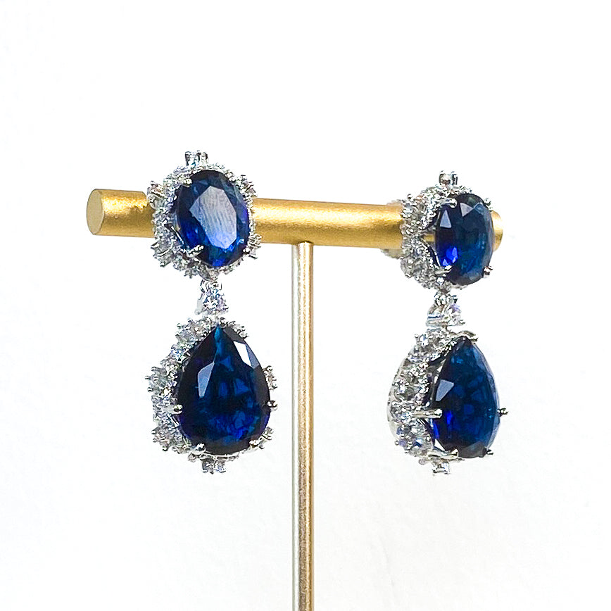 Earrings | Oval Pear Drops | Sapphire | Mariam Zardozi