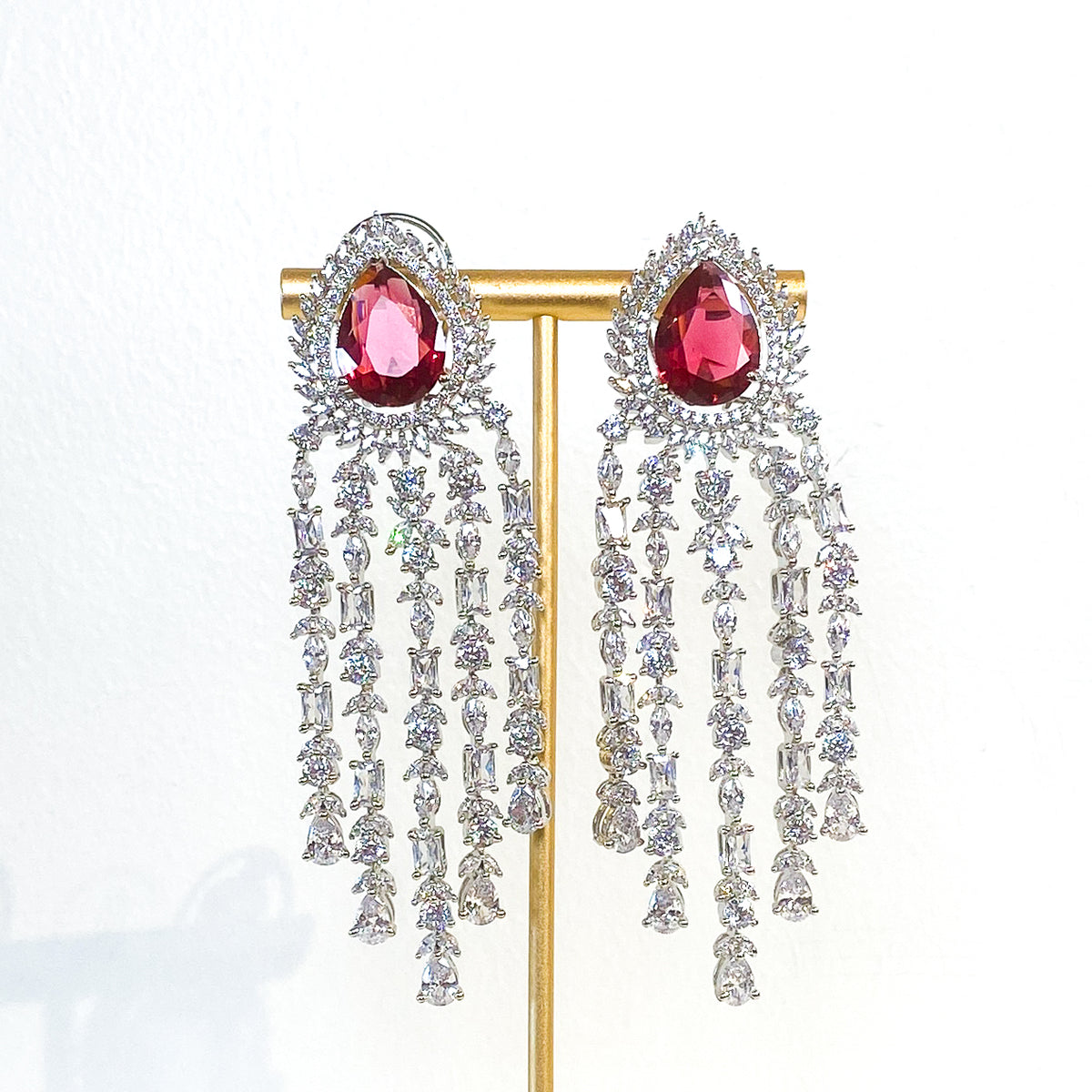 Earrings | Pear Cut Chandelier | Hot Pink Sapphire