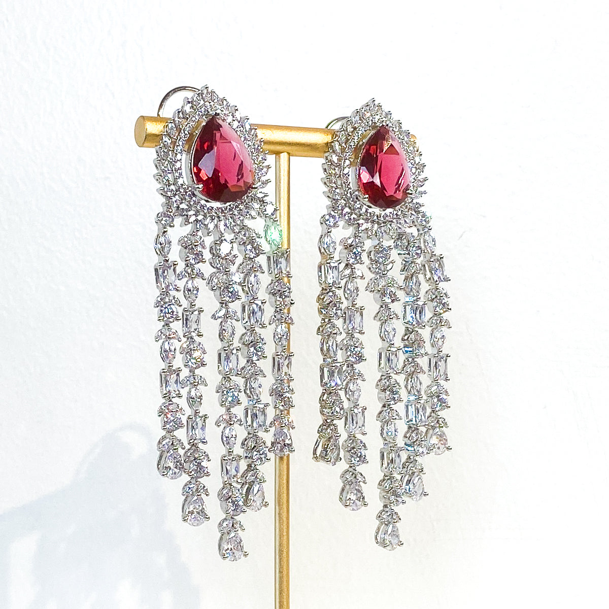 Earrings | Pear Cut Chandelier | Hot Pink Sapphire | Mariam Zardozi