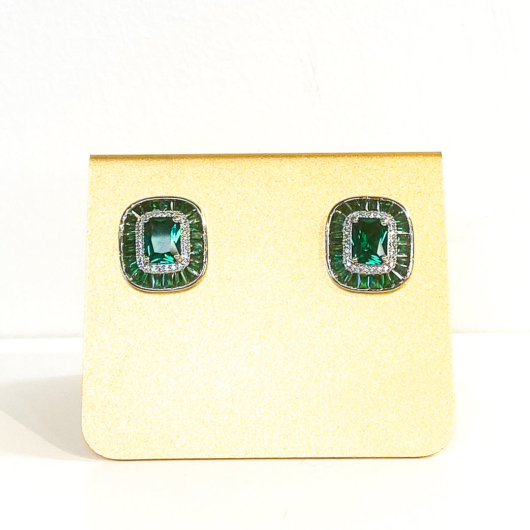 Earrings | Radiant Cut Studs | Emerald