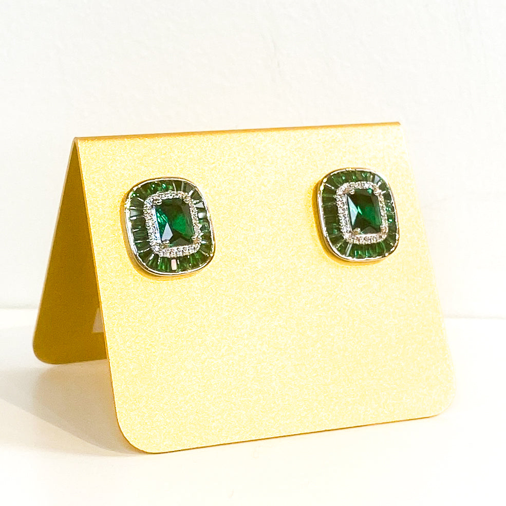 Earrings | Radiant Cut Studs | Emerald