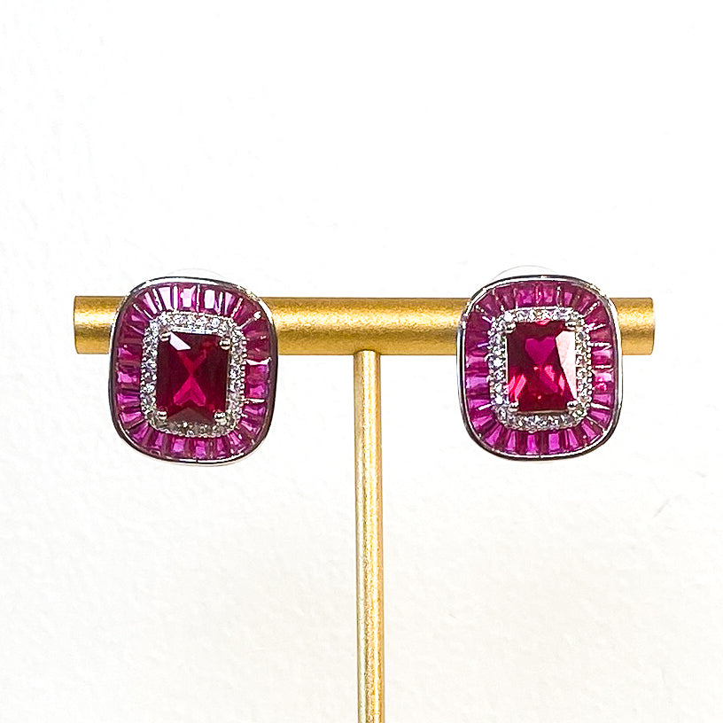 Earrings | Radiant Cut Studs | Hot Pink Sapphire | Mariam Zardozi