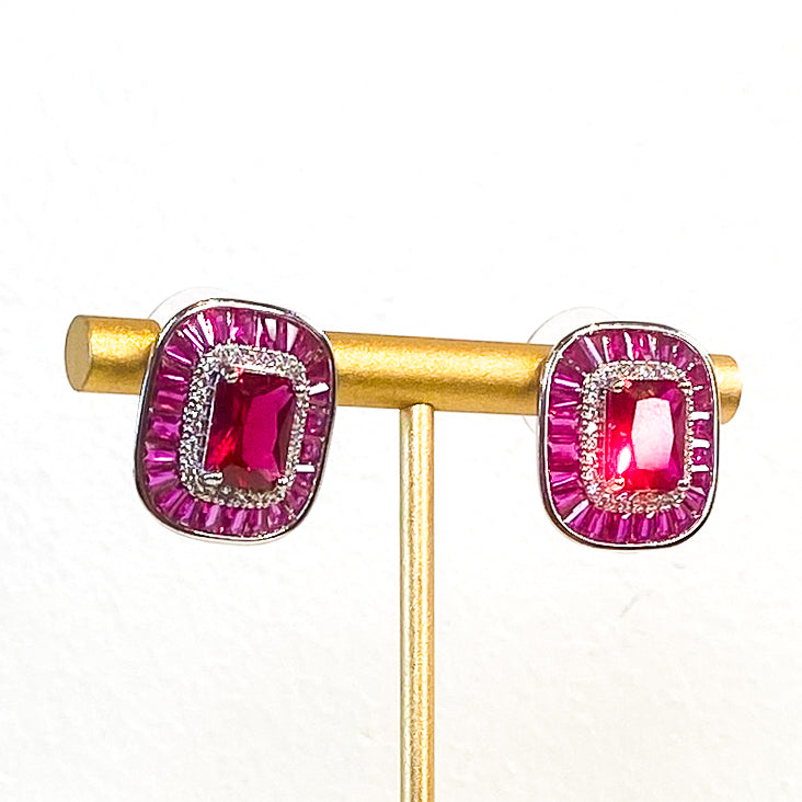 Earrings | Radiant Cut Studs | Hot Pink Sapphire | Mariam Zardozi