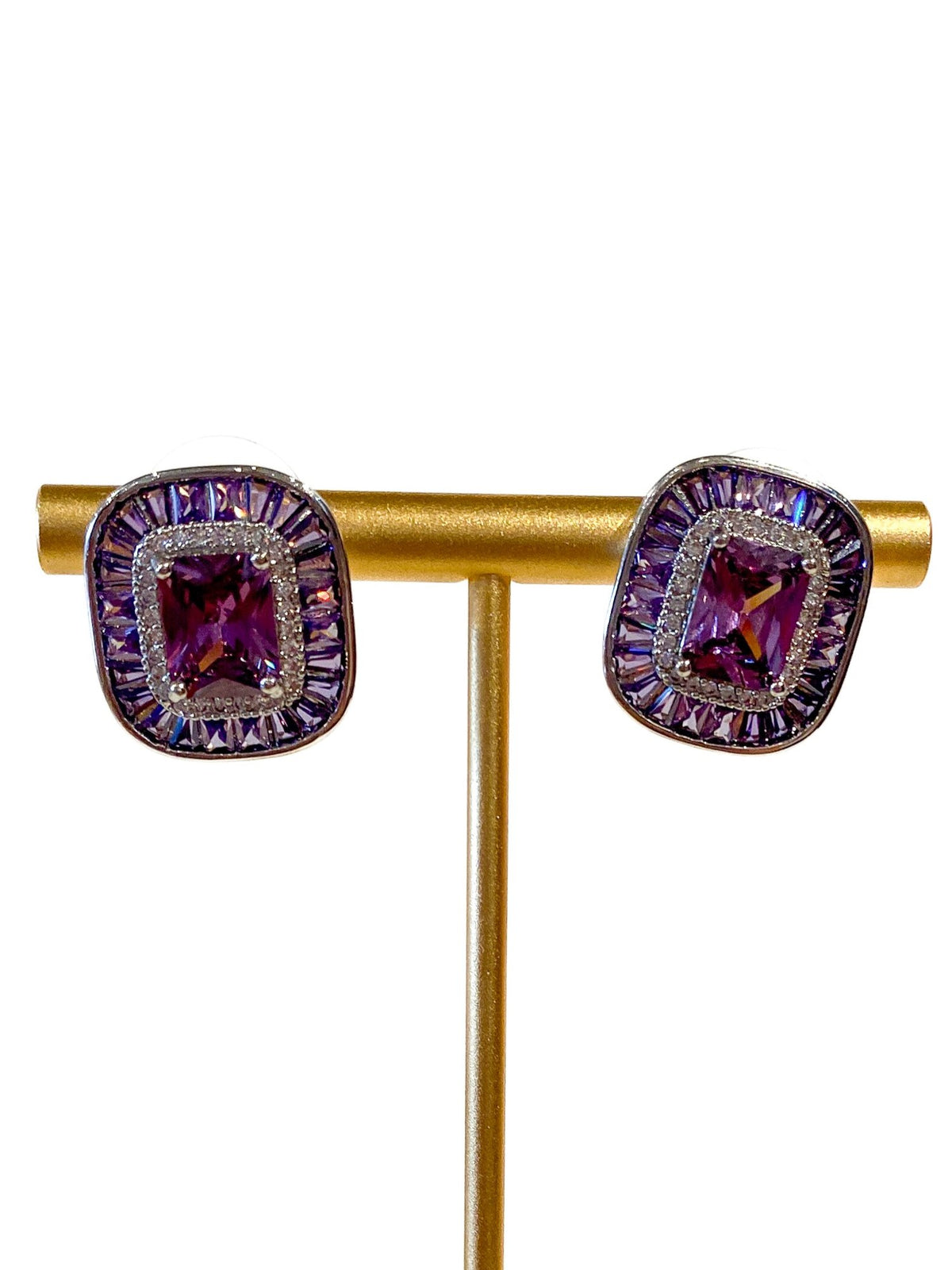 Earrings | Radiant Cut Studs | Light Amethyst