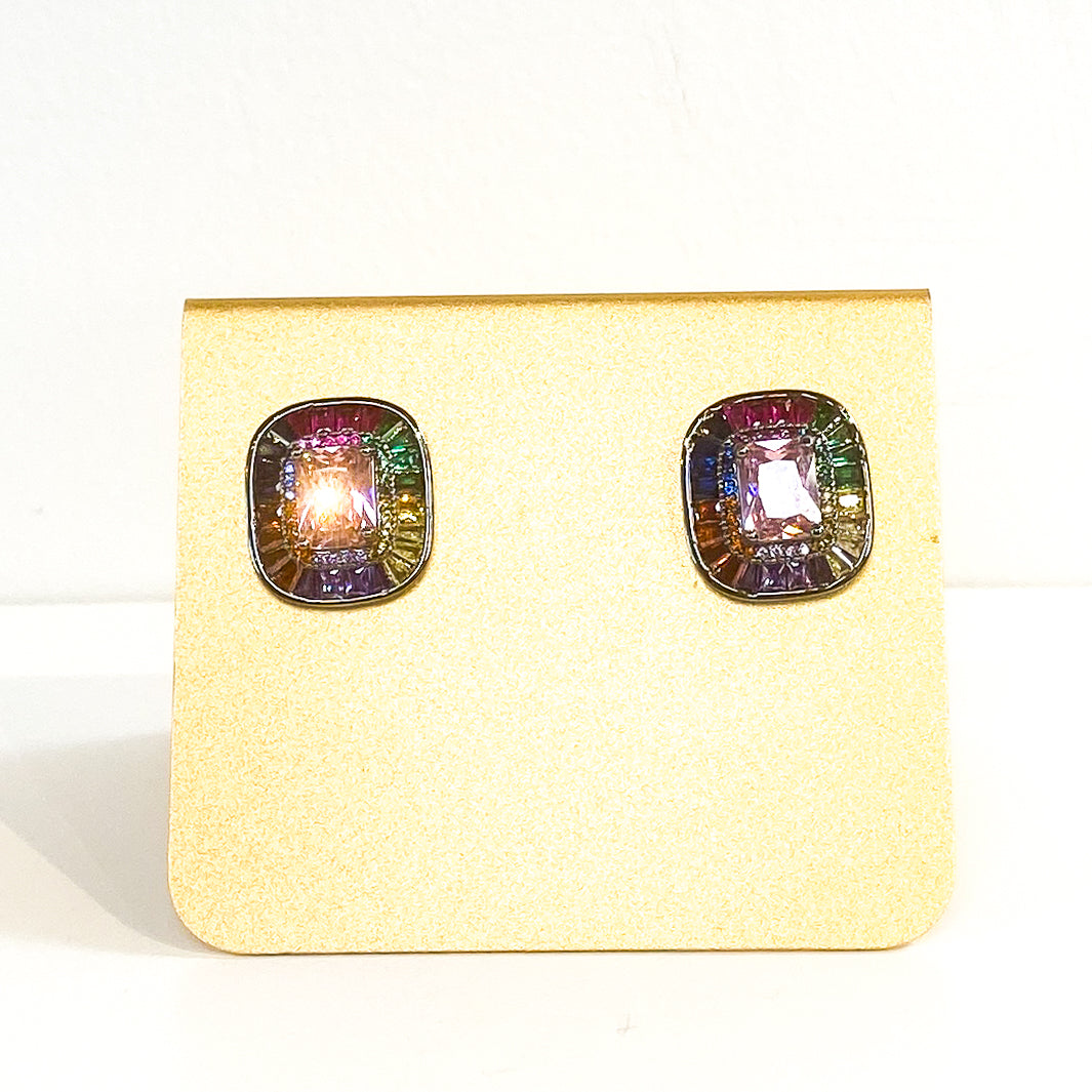 Earrings | Radiant Cut Studs | Rainbow Sapphire | Mariam Zardozi