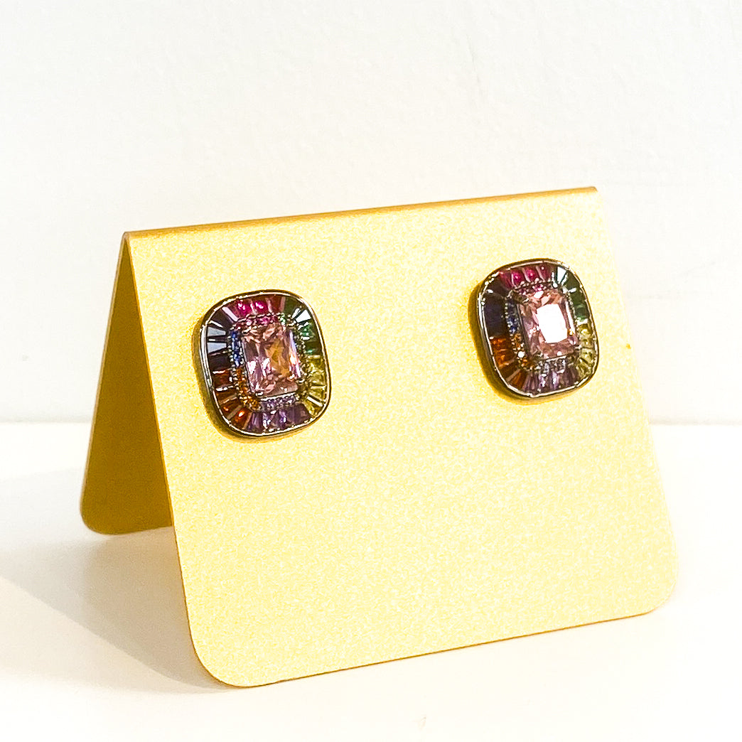 Earrings | Radiant Cut Studs | Rainbow Sapphire | Mariam Zardozi