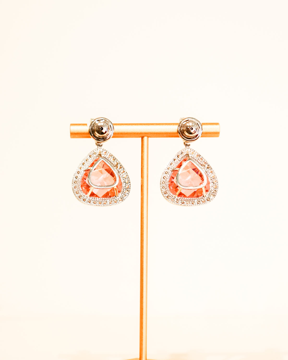 Earrings | Radiant Tear Drop Crystal | Pink Sapphire