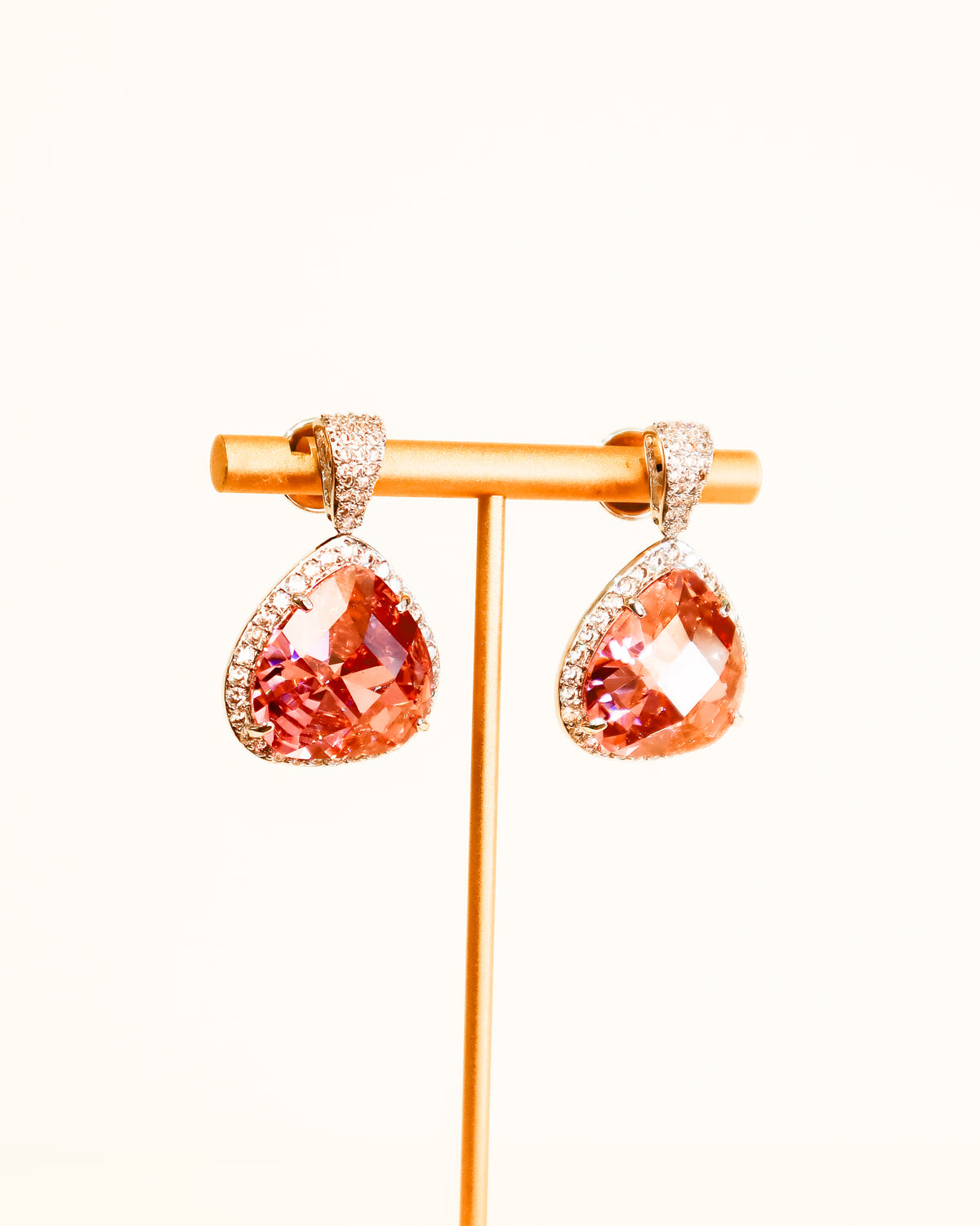 Earrings | Radiant Tear Drop Crystal | Pink Sapphire
