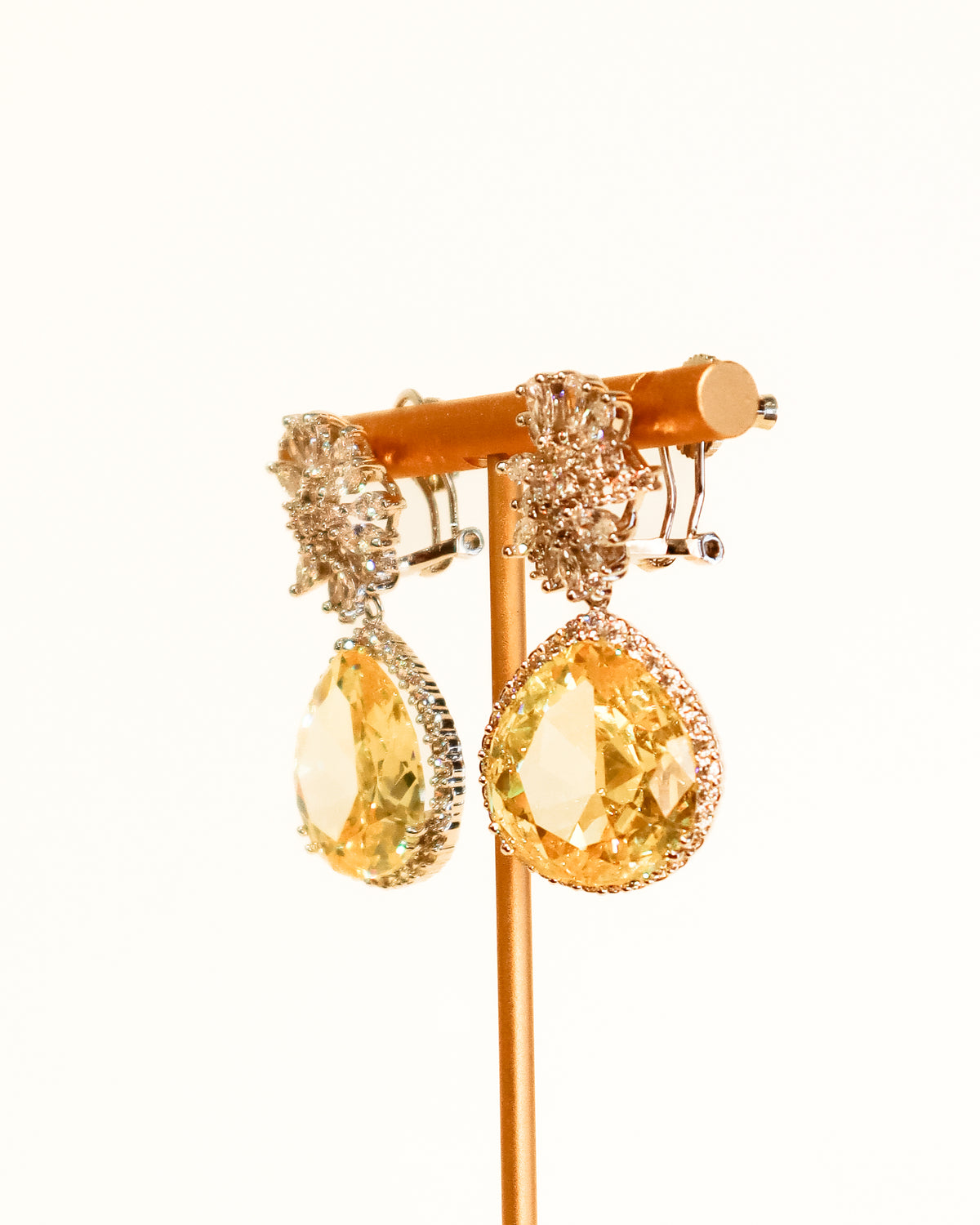 Earrings | Crystal Cluster Pear Drop | Citrine