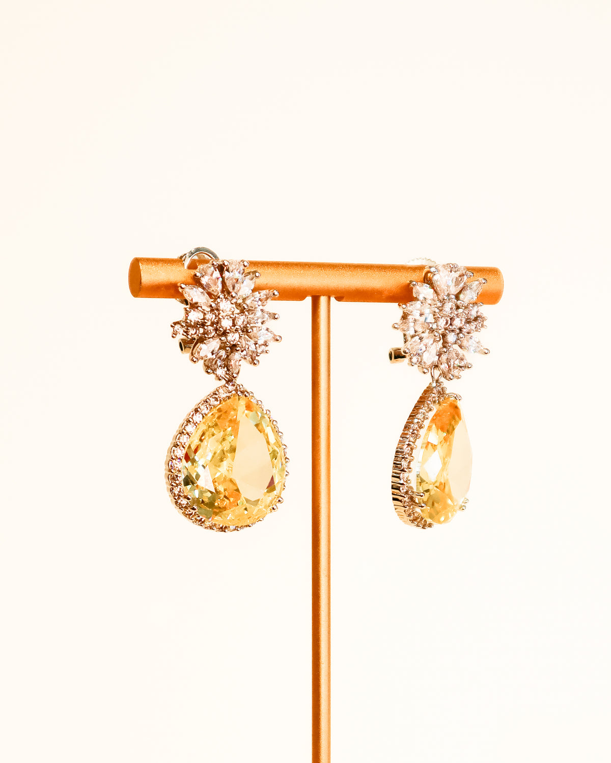 Earrings | Crystal Cluster Pear Drop | Citrine