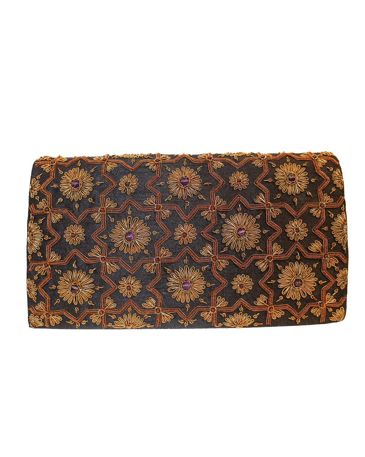 Evening Bag | Antique Gold Lattice |  Black Silk | Mariam Zardozi
