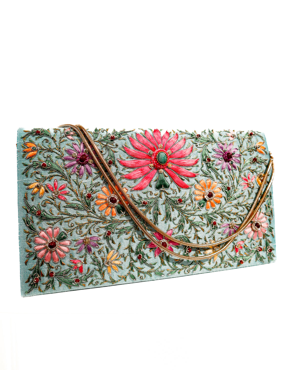 Evening Bag | Lotus Flower | Aqua Blue | Mariam Zardozi