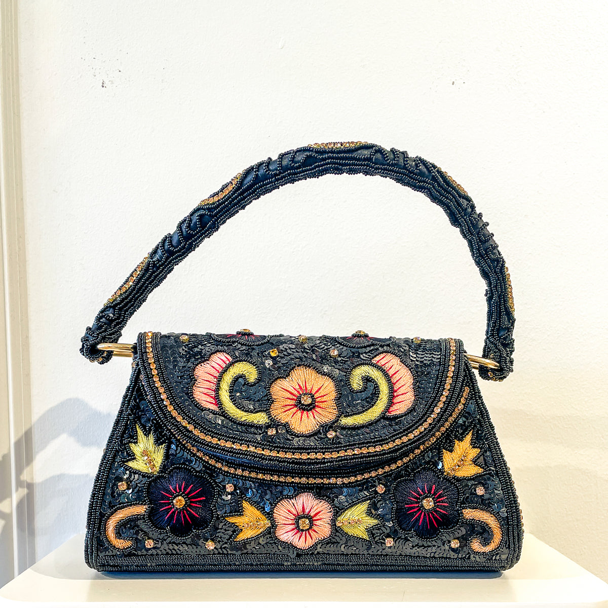 Evening Bag | Embroidered Flowers | Black