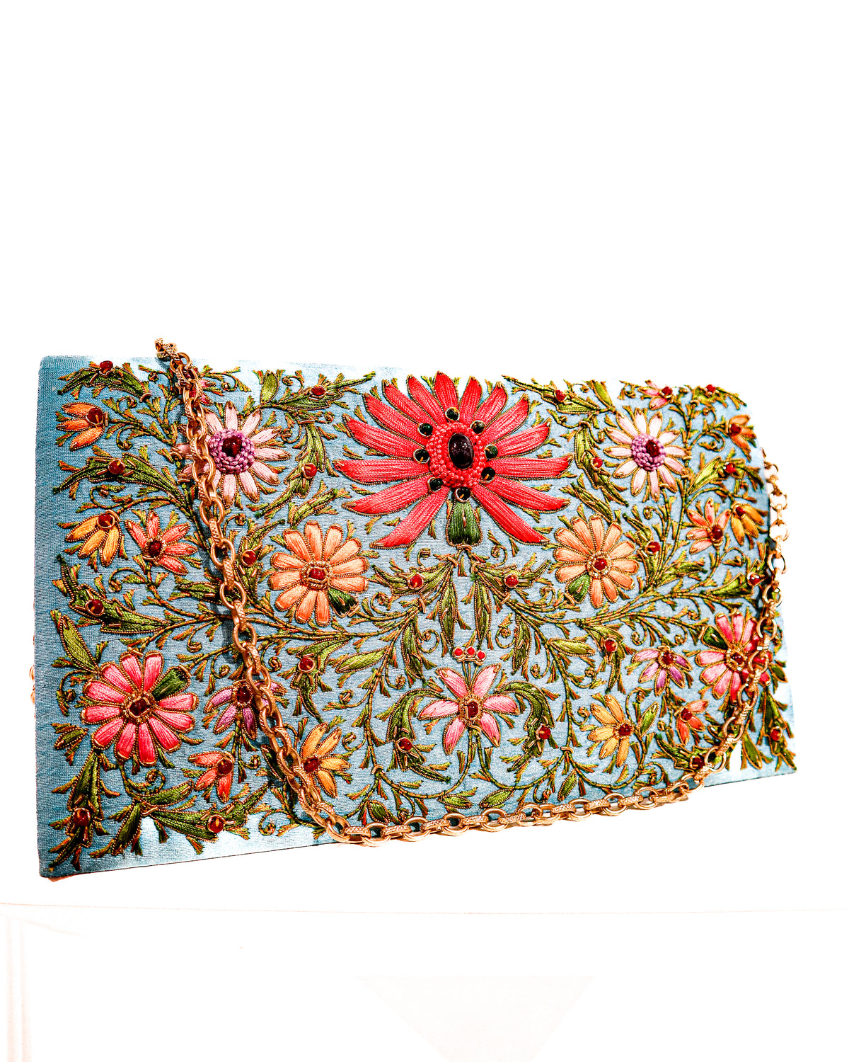 Evening Bag | Lotus Flower | Aqua Blue | Mariam Zardozi