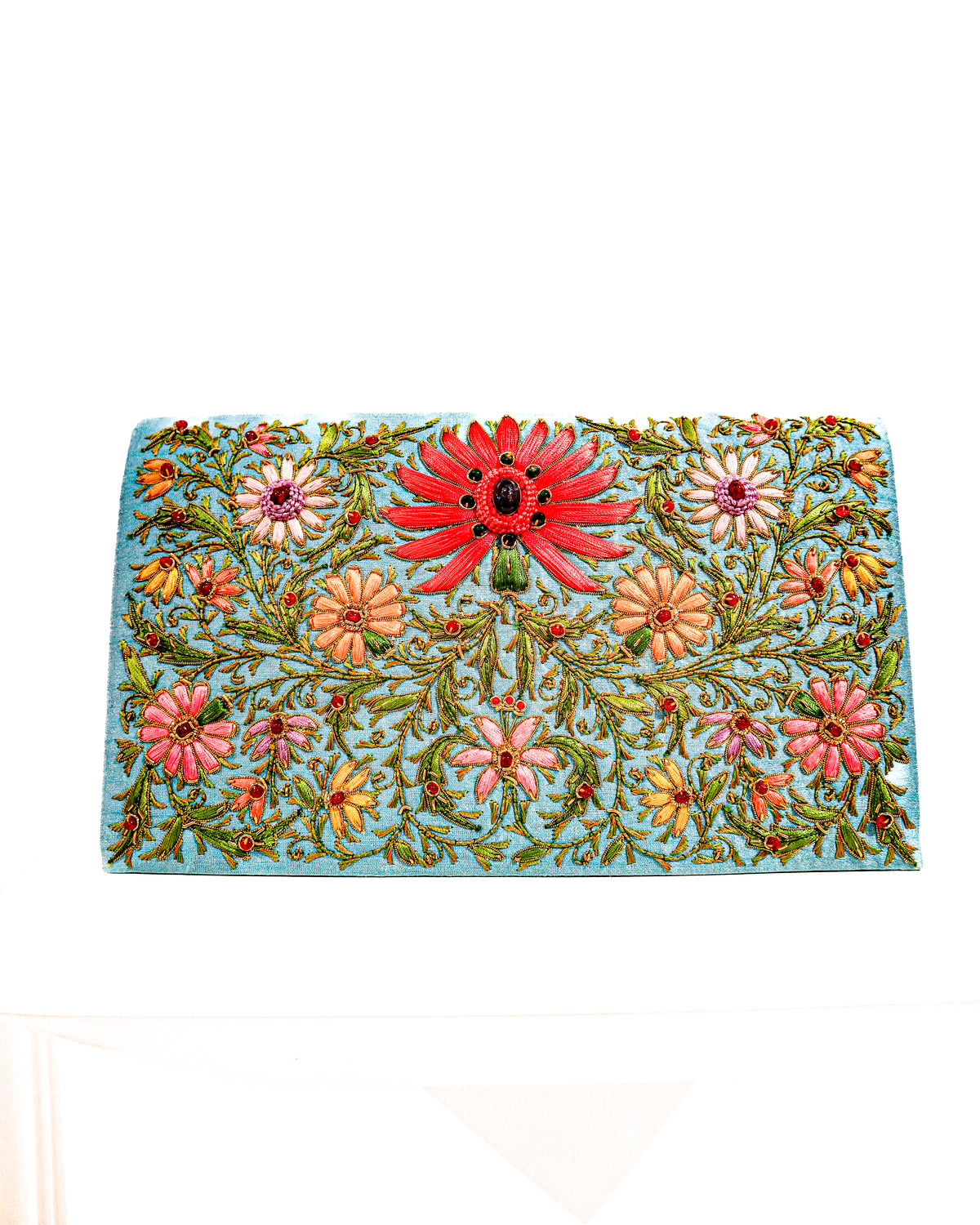 Evening Bag | Lotus Flower | Aqua Blue | Mariam Zardozi