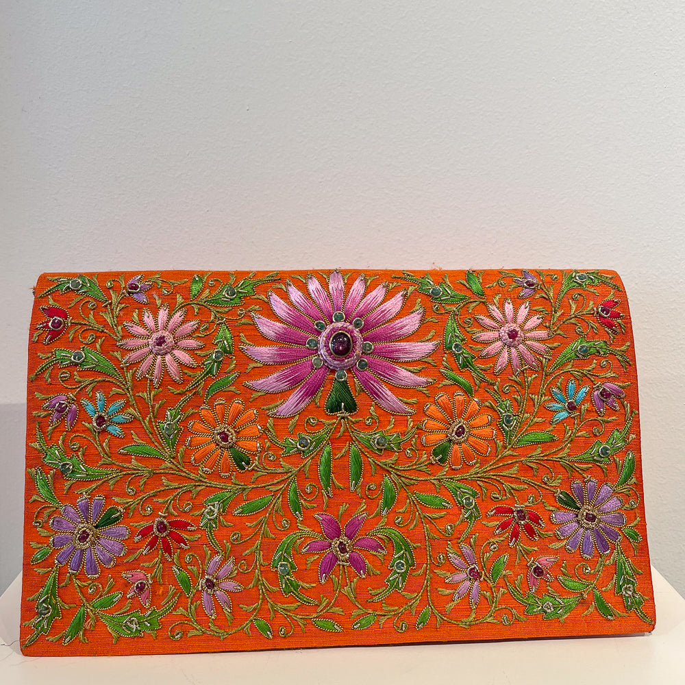 Evening Bag | Lotus Flower | Orange | Mariam Zardozi