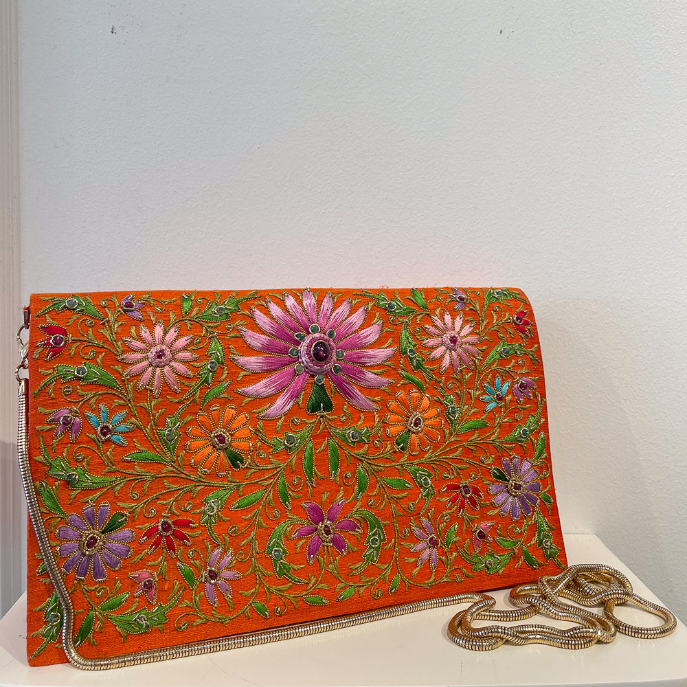 Evening Bag | Lotus Flower | Orange | Mariam Zardozi