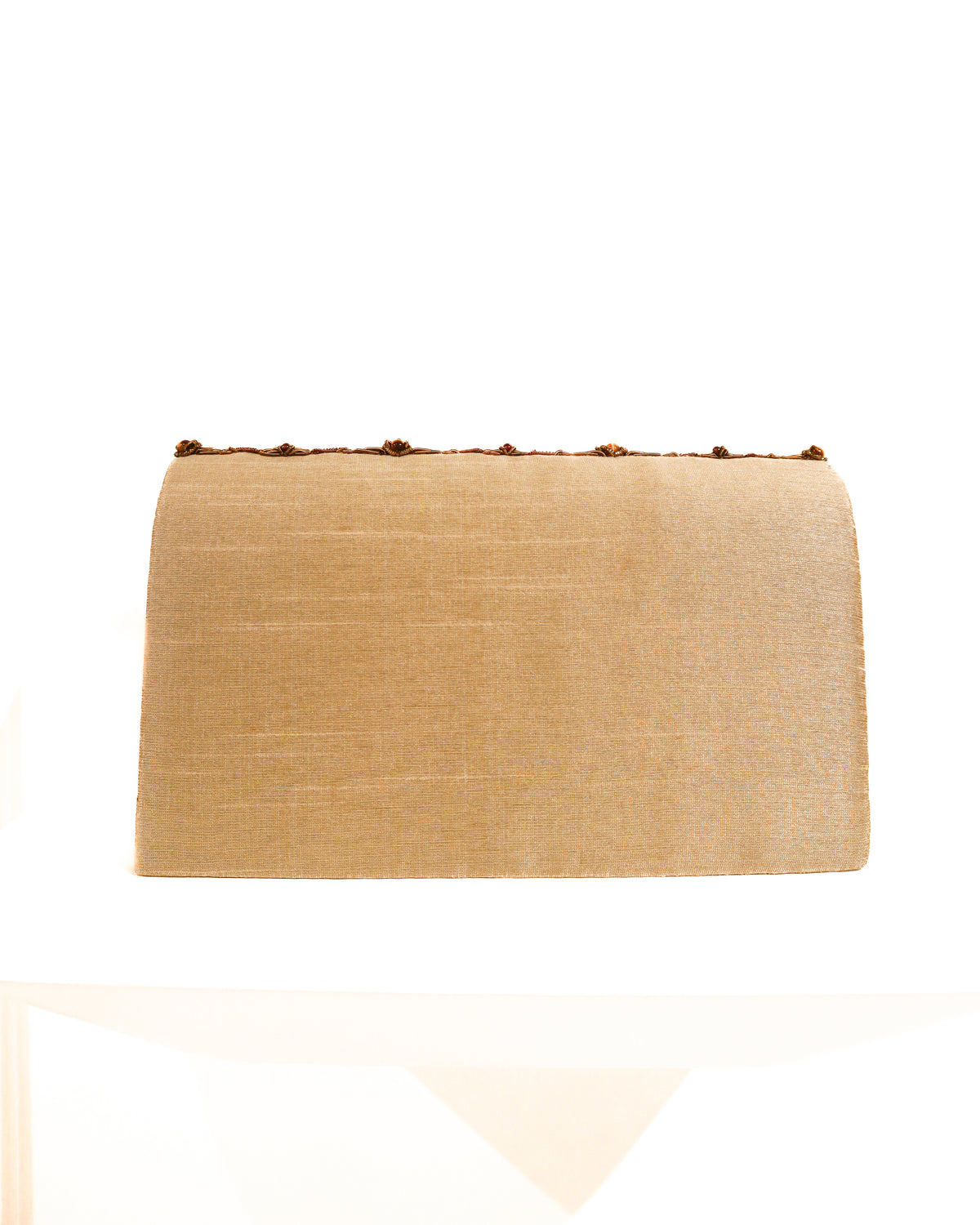 Evening Clutch | Embroidered Trellis | Creme Silk, Antique Gold, &amp; Citrine | Mariam Zardozi