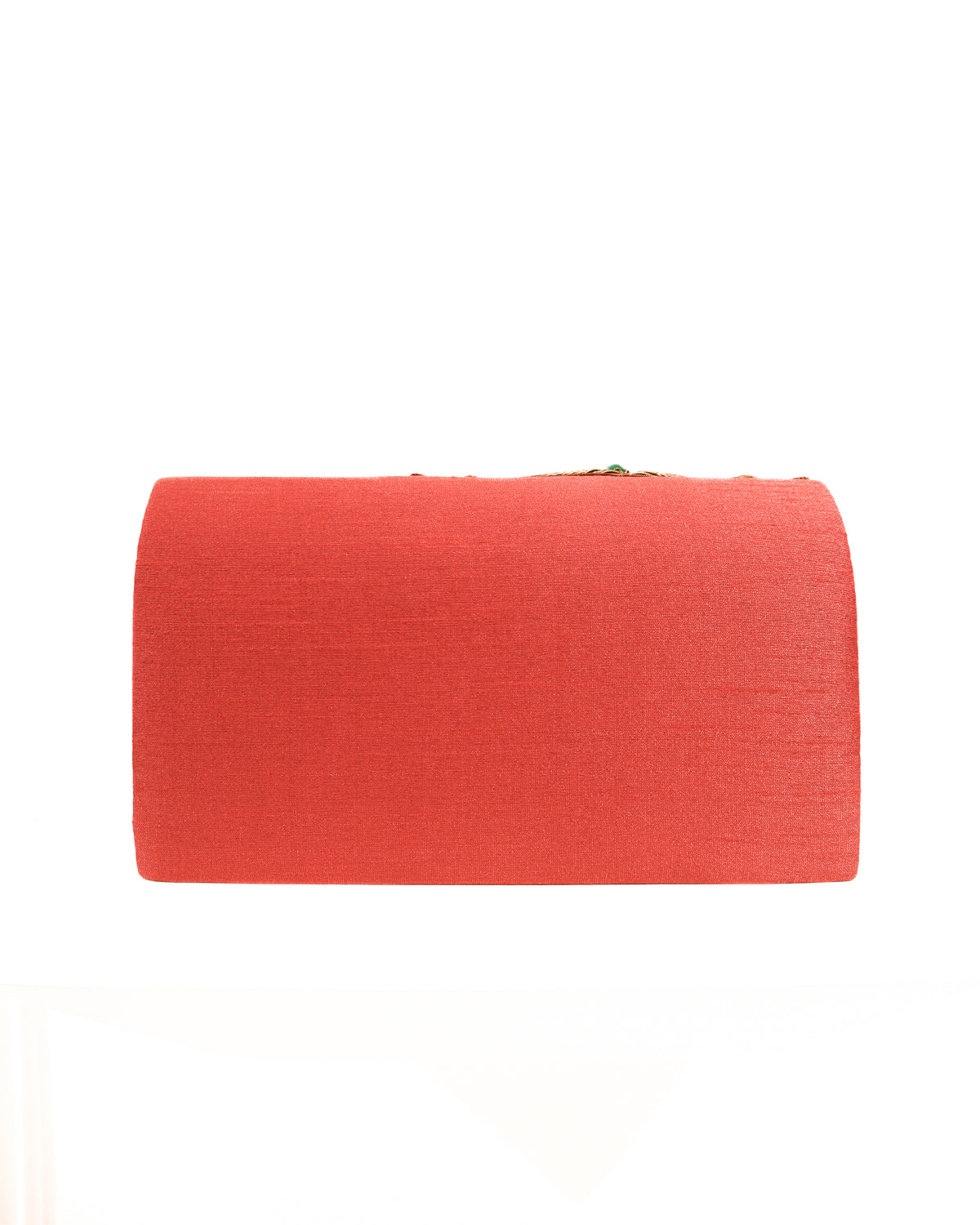 Evening Clutch | Embroidered Gold Lotus | Coral Silk, Amethyst &amp; Emerald