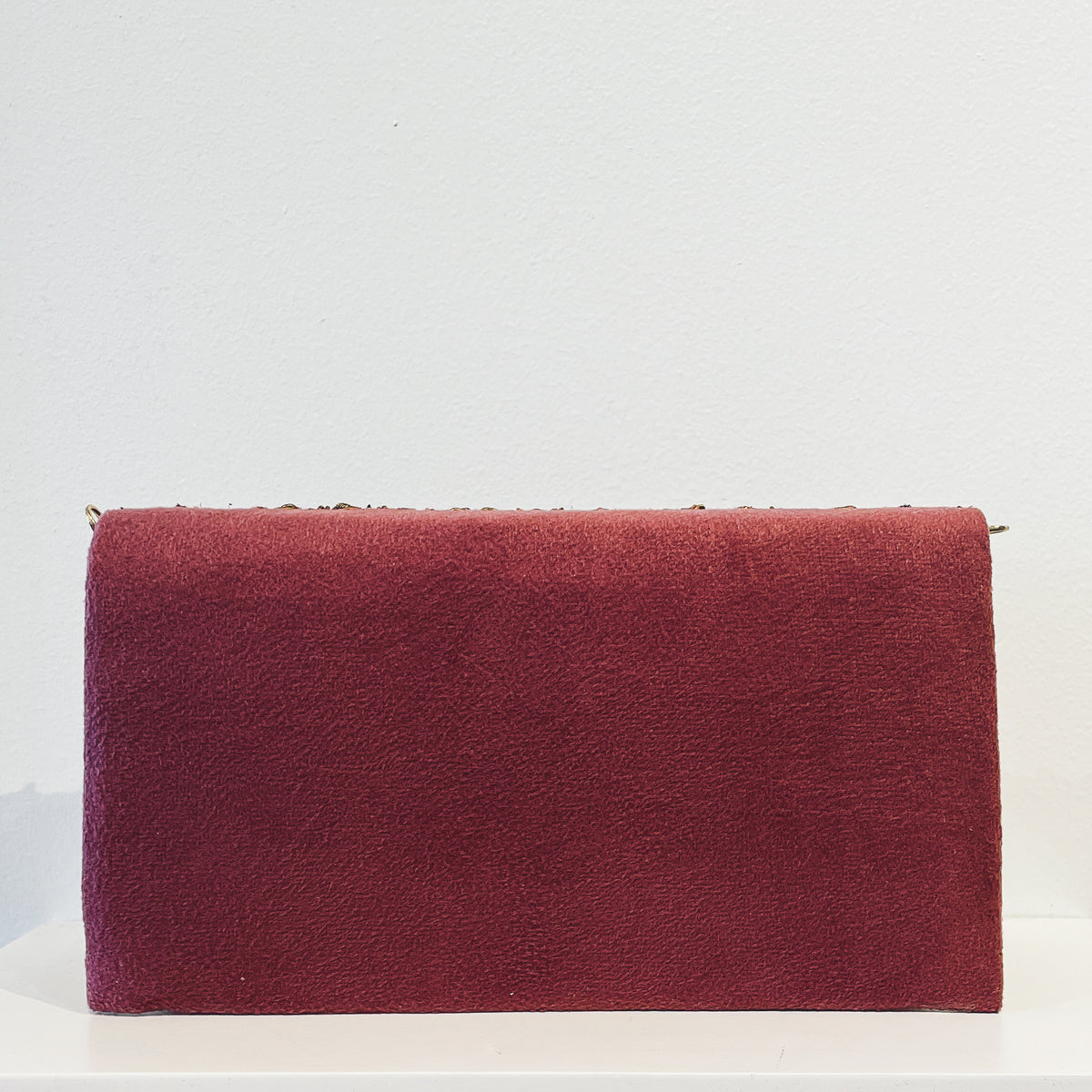 Evening Clutch | Rust Velvet | Gold Floral Embroidery with Amethyst and Garnet | Mariam Zardozi