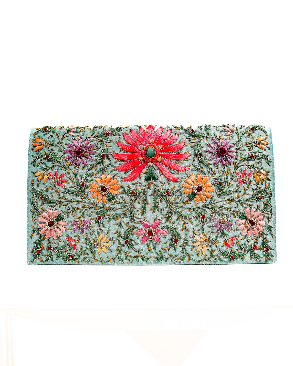 Evening Bag | Lotus Flower | Aqua Blue | Mariam Zardozi