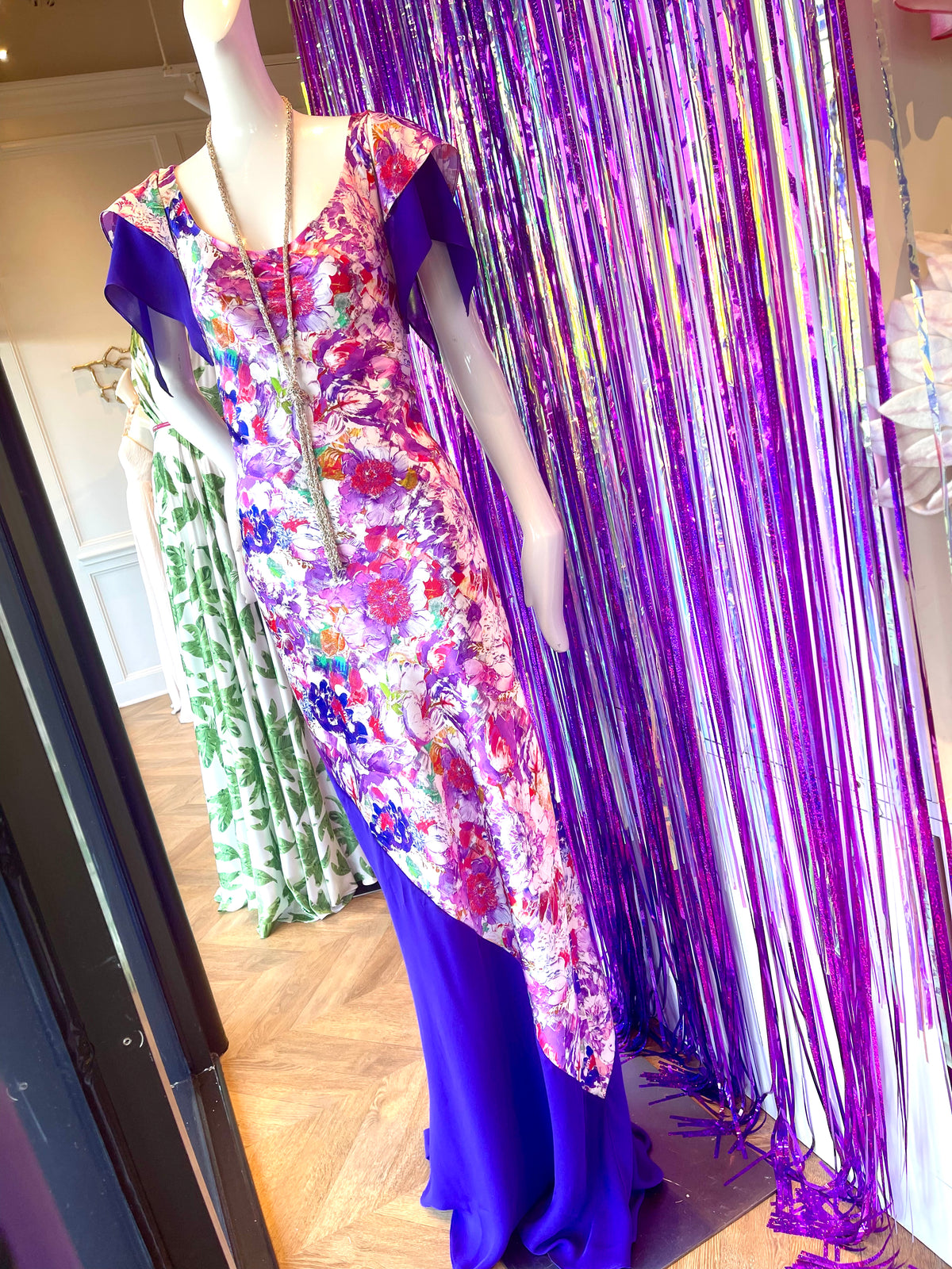 Lorilen Gown | Purple Pansies Silk Charmeuse