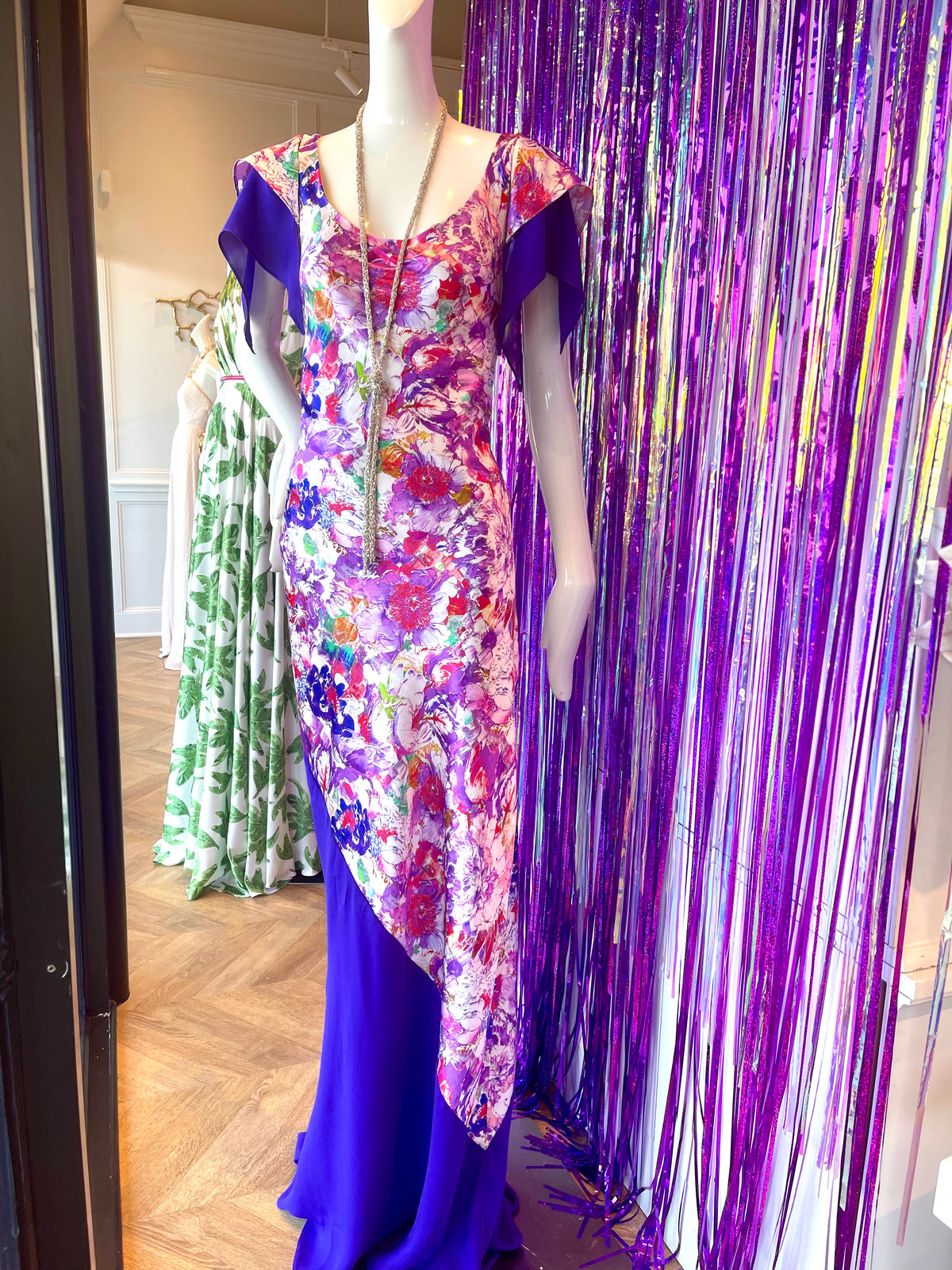 Lorilen Gown | Purple Pansies Silk Charmeuse