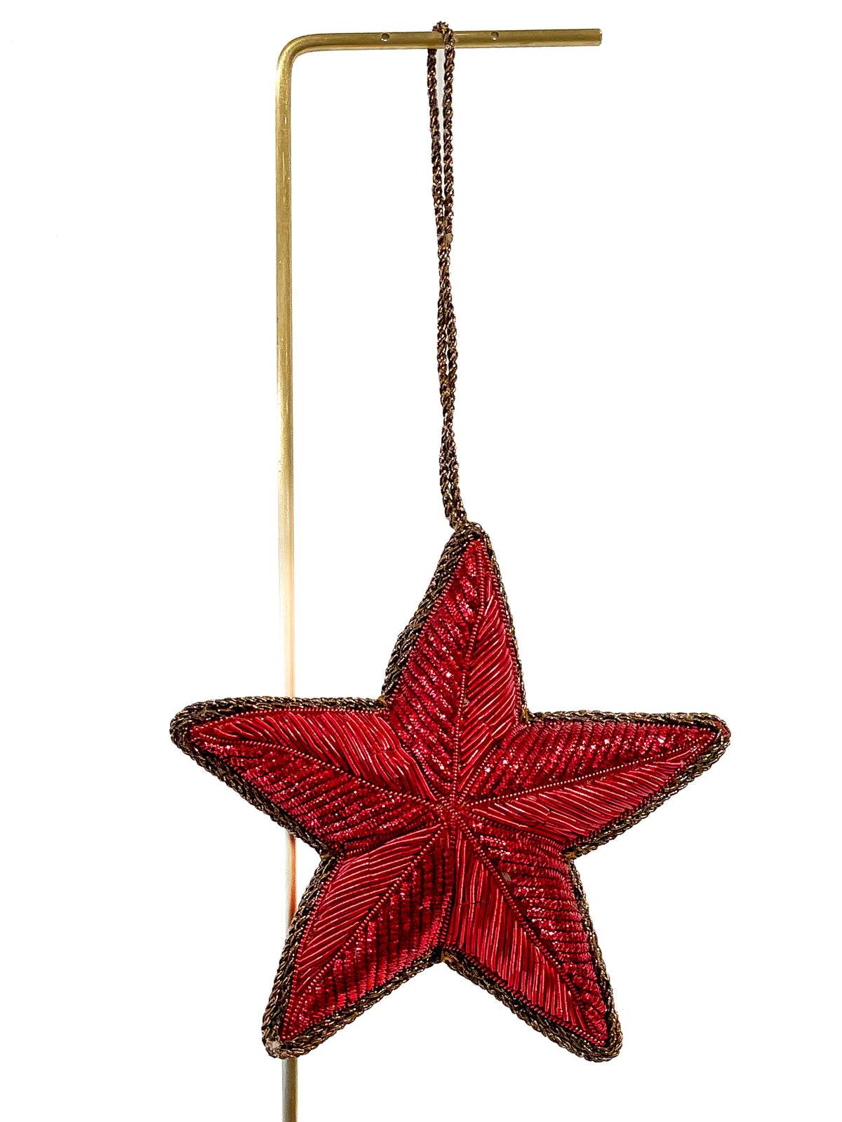 Hand Embroidered Ornament  |  4&quot; Star | Red | Mariam Zardozi