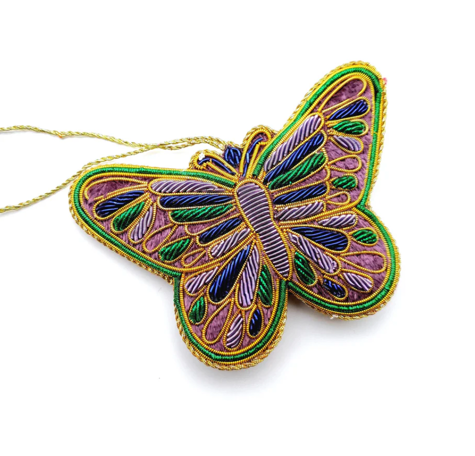 Hand Embroidered Ornament | Butterfly | Mardi Gras | Mariam Zardozi