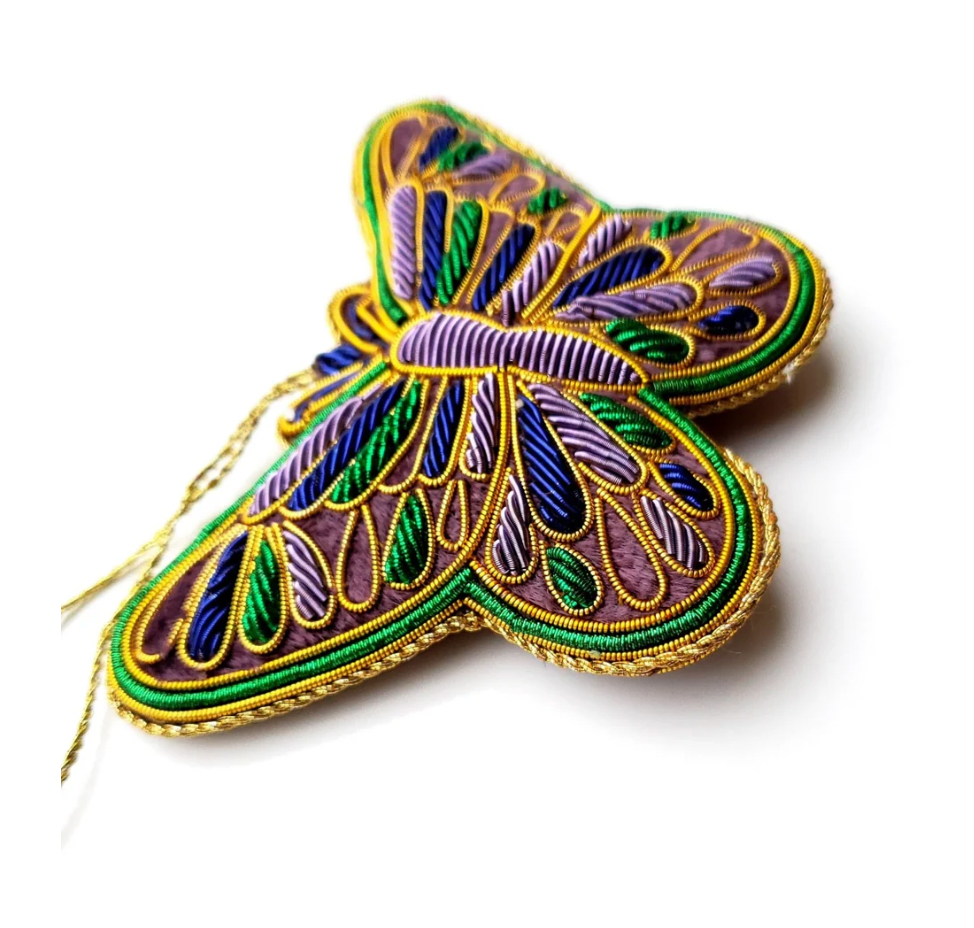 Hand Embroidered Ornament | Butterfly | Mardi Gras | Mariam Zardozi